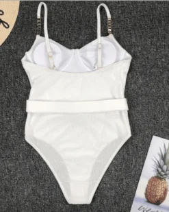 Badekleid Mary -Strandbikini Geschaft Bademode Badekleid Swimsuit Badeanzug cord gerippter stoff guertel Mary weiss 3 693650