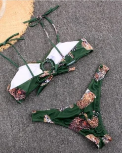 Bandeau Bikini Set Panther 12 Bandeau Bikini Set Panther -Strandbikini Geschaft Bandeau Traeger Bikini Damen Set Bademode Tiger Aufdruck Print dunkelgruen 6