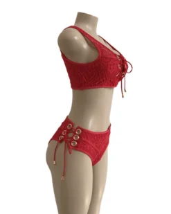 Bikini La Savina -Strandbikini Geschaft Bikini Bademode Damen High Waisted Spitzen Lace rot Savina 3 316185