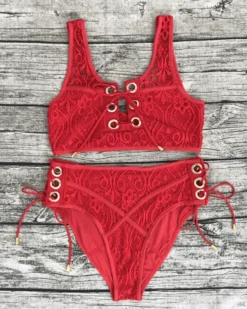 Bikini La Savina -Strandbikini Geschaft Bikini Bademode Damen High Waisted Spitzen Lace rot Savina 4 924815