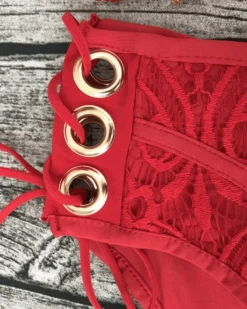 Bikini La Savina -Strandbikini Geschaft Bikini Bademode Damen High Waisted Spitzen Lace rot Savina 6 639366