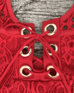 Bikini La Savina -Strandbikini Geschaft Bikini Bademode Damen High Waisted Spitzen Lace rot Savina 7 185318