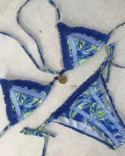 Bikini Marrakesch -Strandbikini Geschaft Bikini Bademode Damen Triangel Brazilian Bikinihose High Waist Ruffle Paisley Boho Ethno Sommer Fashion blau gruen Marrakesch 3