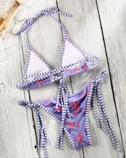 Bikini Purple Flower -Strandbikini Geschaft Bikini Bademode Damen Triangle Brazil Cute Swimwear Blumen Rosen Purple Flower violett 5 314236