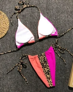 High-Waist Bikini Pinky Gini -Strandbikini Geschaft Bikini Bademode Triangel High Waisted Bikinihose Slip Brazil Style Brazilian Leopard Pink Orange Pinky Gini 2 155505