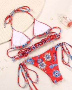Bandage Bikini Paisley Latina -Strandbikini Geschaft Bikini Bandage Triangel Traeger gekreuzt String Brazilian Bikinihose binden Paisley rot blau Latina 3