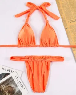 Bikini Set Leira -Strandbikini Geschaft Bikini Damen Bademode Bikinis Set Triangel Brazilian High Waist Badehose String JustStyle Leira orange 2