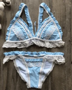 Bikini Sa Caleta -Strandbikini Geschaft Bikini Damen Bohemian Triangle Sommer Spitzen Sa Caleta hellblau 2 388051