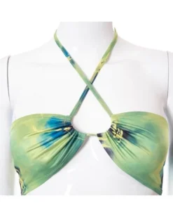 Bikini Set Tropical Green -Strandbikini Geschaft Bikinis Bikini Set Damen Bademode Triangel Brazilian String Tanga Pareo Strandrock gruen blau gelb Tropical Green 3 539578