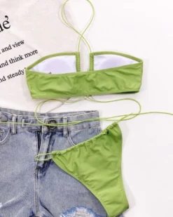 Bikini Greeny Cross -Strandbikini Geschaft Damen Bikini Bademode Bikinis Bandeau Triangel Brazilian High Waist Bikinihose duenne Traeger elastisch gruen Greeny Cross 2