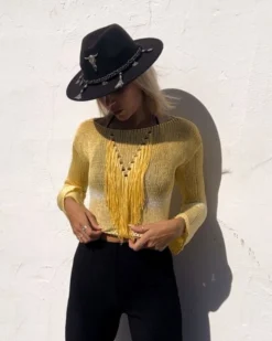 Fransen Strick Shirt Fortaleza -Strandbikini Geschaft Fransen Haekel Strick Crochet Shirt langarm Batik Tie Dye handgemacht Boho Schweiz JustStyle gelb weiss Fortaleza 4