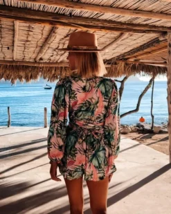 Kurzer Jumpsuit Tropical Watermelon 9 Kurzer Jumpsuit Tropical Watermelon -Strandbikini Geschaft Jumpsuit Overall Sommer Boho Einteiler kurze Hose lange Aermel Wickel Damen Bekleidung Fashion farbig gruen rosa Tropical Watermelon 5