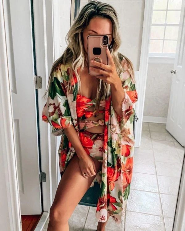 Kimono Beach Cover-Up Vintage Hibiskus – Bild 4
