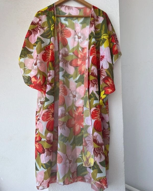 Kimono Beach Cover-Up Vintage Hibiskus – Bild 3