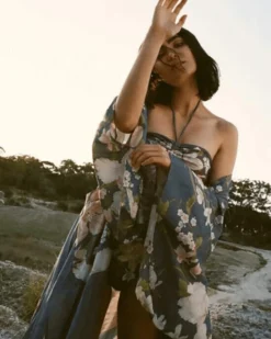 Kimono Pavo Flowers -Strandbikini Geschaft Kimono Cardigan Tunika Bohemian Damen Sommer tuerkis petrol Pavo Flowers 7 192104