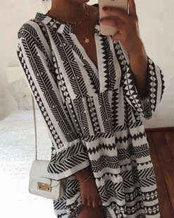 Ethno Kleid Gracy -Strandbikini Geschaft Kleid Damen Boho Sommerkleider Bohemian Ethno Hippie Fashion Style Oversized Gracy schwarz weiss 1 450454