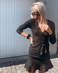 Kleid Knitted Emina 23 Kleid Knitted Emina -Strandbikini Geschaft Kleid Damen Knitted Wrap Wickelkleid Strick Herbst Winter Emina Cindy schwarz 10 243581