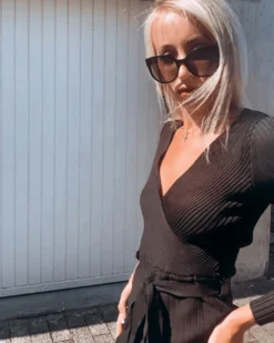 Kleid Knitted Emina 19 Kleid Knitted Emina -Strandbikini Geschaft Kleid Damen Knitted Wrap Wickelkleid Strick Herbst Winter Emina Cindy schwarz 11 390451