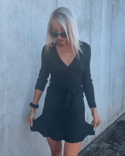 Kleid Knitted Emina 21 Kleid Knitted Emina -Strandbikini Geschaft Kleid Damen Knitted Wrap Wickelkleid Strick Herbst Winter Emina Cindy schwarz 7 381382