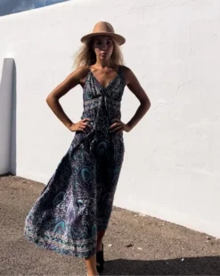 Paisley Kleid Reva -Strandbikini Geschaft Kleid Damen Sommerkleid Maxikleid Kleider Boho India Fashion Paisley Blumen Muster Viscose blau tuerkis Reva Cindy 6