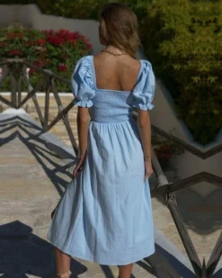 Sommer Kleid Paula 13 Sommer Kleid Paula -Strandbikini Geschaft Kleid Sommerkleid Maxikleid Damen Leinen Baumwolle Scrunch Elegant Boho Chic Paula hellblau 1 294798