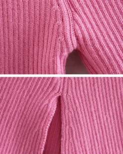 Strick Kleid Melika -Strandbikini Geschaft Kleid Strickkleid Damen Midi Rollkragen Rollkragenkleid Herbst Winter Strick Fashion Style Rosa Pink Melika 10 193771