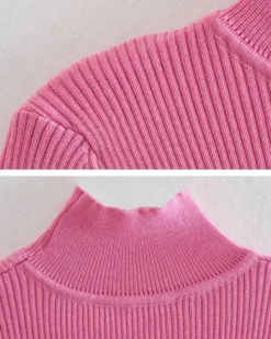 Strick Kleid Melika -Strandbikini Geschaft Kleid Strickkleid Damen Midi Rollkragen Rollkragenkleid Herbst Winter Strick Fashion Style Rosa Pink Melika 9 111775