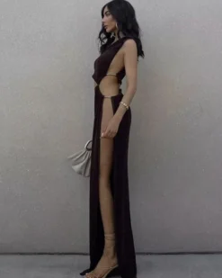 Langes Cut-Out Kleid Glory 8 Langes Cut-Out Kleid Glory -Strandbikini Geschaft Maxikleid Kleid Damen Langes Bodenlanges Kleid Schlitz Oeffnung Seite Cut Outs Design Fashion Elegant Glory schwarz 1