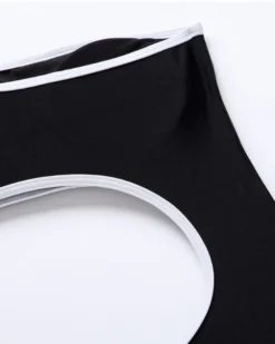 Monokini Mit Pareo Selina -Strandbikini Geschaft Monokini Bademode Damen Badekleid Badeanzug Cut Out Pareo Rock schwarz weiss Selina 2