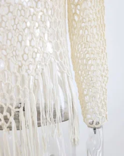 Netz Fransen Pullover Leily -Strandbikini Geschaft Netzpullover Haekel Shirt Crochet Strick Knitted Netz Shirt Fransen Asymmetrisch Spitz Boho Hippie Beach Leily weiss 4