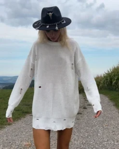 Langer Cut-Out Pullover Paulina 11 Langer Cut-Out Pullover Paulina -Strandbikini Geschaft Pullover Sweater Hoodie Knitted Strick Strickpulli lang Oversized Cut Outs Paulina weiss 1