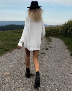 Langer Cut-Out Pullover Paulina 15 Langer Cut-Out Pullover Paulina -Strandbikini Geschaft Pullover Sweater Hoodie Knitted Strick Strickpulli lang Oversized Cut Outs Paulina weiss 4