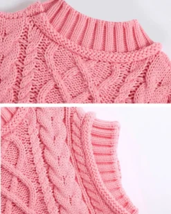 Pullunder Zopfmuster Irina -Strandbikini Geschaft Pullunder Strick Zopfmuster Pullover Knitted Strickkleider Damen Crop Stricktop rosa pink Irina 4 540722