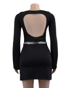 Rückenfreies Kleid Emmie -Strandbikini Geschaft Rueckenfreies Kurzes Damen Kleid langarm elegant Partydress Abendkleid Gurt Gliederkette silber Emmie 5