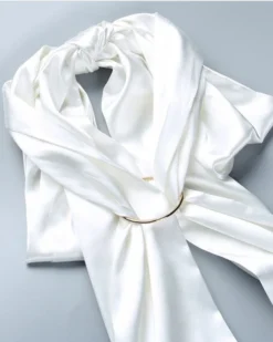 Satin Kleid Giorgia -Strandbikini Geschaft Satin Kleid Damen elegantes Midi Kleid zum binden Rueckenfrei Giorgia weiss 1