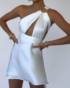 Satin Kleid Giorgia -Strandbikini Geschaft Satin Kleid Damen elegantes Midi Kleid zum binden Rueckenfrei Giorgia weiss 10