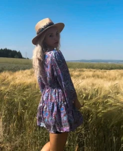 Paisley Seiden Kleid Mohana -Strandbikini Geschaft Seidenkleid Kurzes Kleid Sommerkleid Seide Silk Boho Hippie Kimono Bluse Sommerkleider Damen gruen Paisley vilett rosa gemischt Mohana Cindy 1