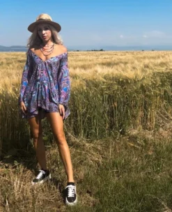 Paisley Seiden Kleid Mohana -Strandbikini Geschaft Seidenkleid Kurzes Kleid Sommerkleid Seide Silk Boho Hippie Kimono Bluse Sommerkleider Damen gruen Paisley vilett rosa gemischt Mohana Cindy 17