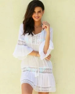 Strandkleid Tunika Yvette -Strandbikini Geschaft Strandkleid Damen Tunika Kleid Sommerkleid Strand Boho Yvette weiss 2 469070