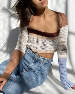 Strick Pullover Sophi -Strandbikini Geschaft Strickpullover Strick Knitted Pullover Sweater Damen Fashion Kleidung JustStyle Sophi braun blau 2 548694