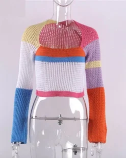 Strick Pullover Sophi -Strandbikini Geschaft Strickpullover Strick Knitted Pullover Sweater Damen Fashion Kleidung JustStyle Sophi orange pink blau 1 438239