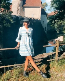 Tunika Kleid Ethno -Strandbikini Geschaft Tunikakleid Damen Tunika Kleid Ethno Muster Ibiza Leinen Sommer hellblau 1 103731