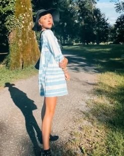 Tunika Kleid Ethno -Strandbikini Geschaft Tunikakleid Damen Tunika Kleid Ethno Muster Ibiza Leinen Sommer hellblau 3 424106