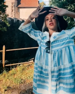 Tunika Kleid Ethno -Strandbikini Geschaft Tunikakleid Damen Tunika Kleid Ethno Muster Ibiza Leinen Sommer hellblau 4 111885