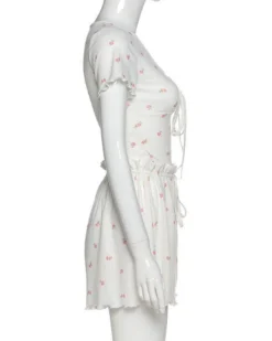 Ruffle Zweiteiler Fleur Blanc -Strandbikini Geschaft Zweiteiler Zweierset Hosen Shorts TShirt Ruffle Loungewear Pyjama Damen weiss rosa Fleur Blanc 2 128551